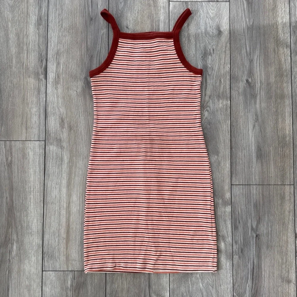 Forever 21 Striped Ribbed Racerback Mini Dress Red White Rust Orange‎ Size M
